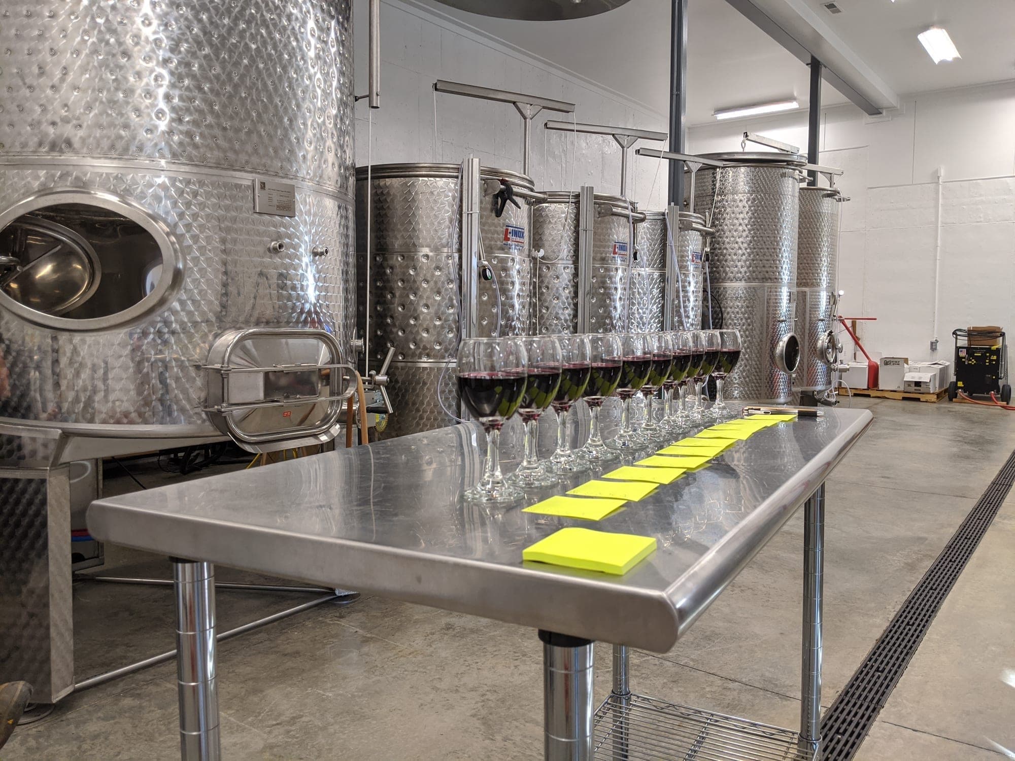 Winemaking facility with stainless steel tanks at FireClay Cellars