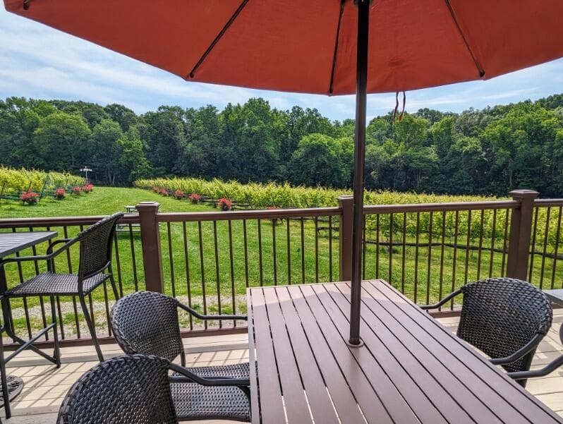 Deck overlooking the vineyard at FireClay Cellars